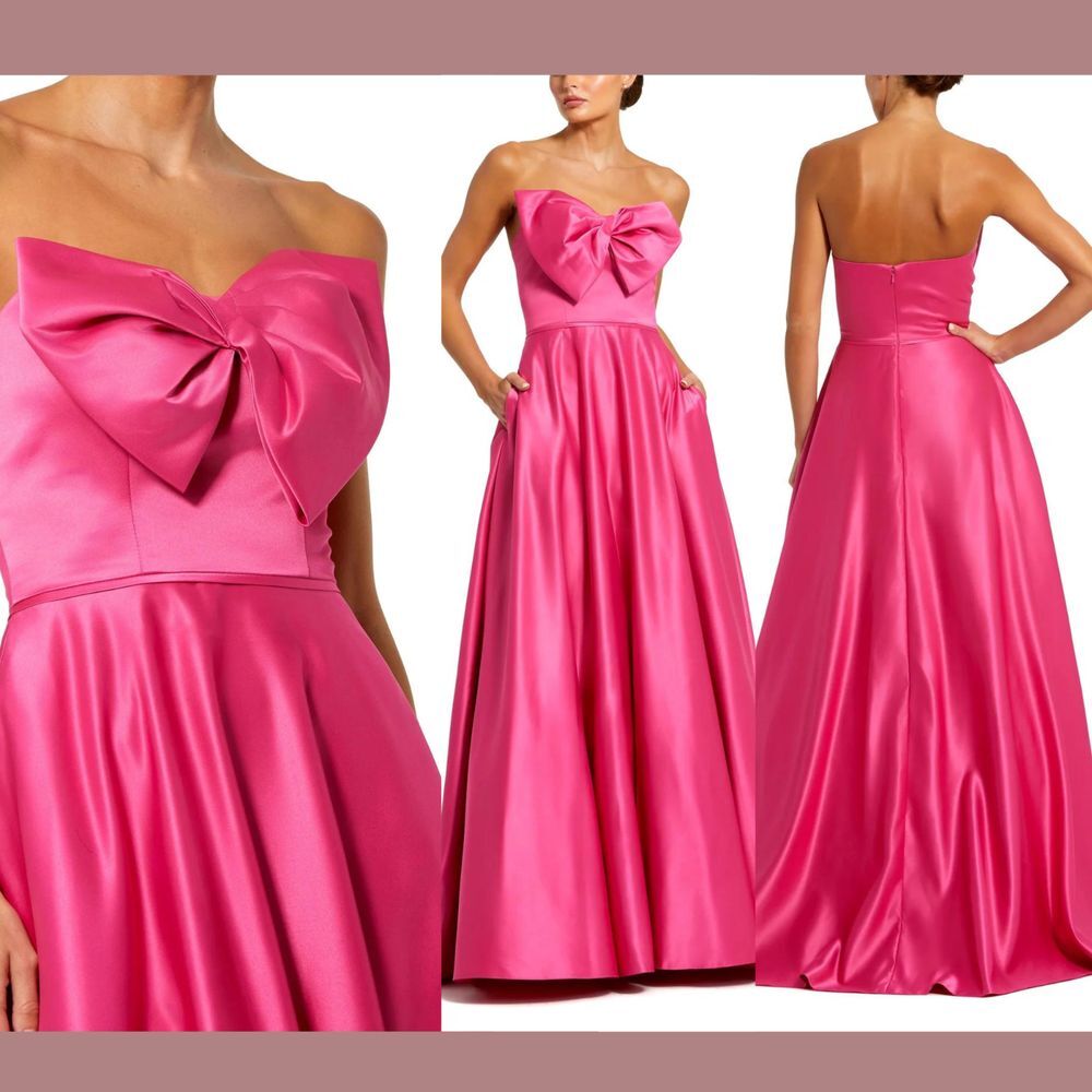NWT $398 Mac Duggal‎ [ 14 ] Strapless A Line Bow Ballgown in Hot Pink